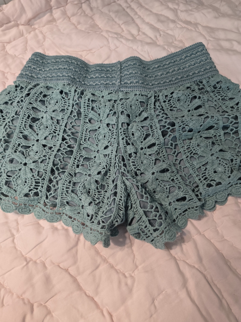 Rewind Crochet Lace Shorts in Aqua Teal